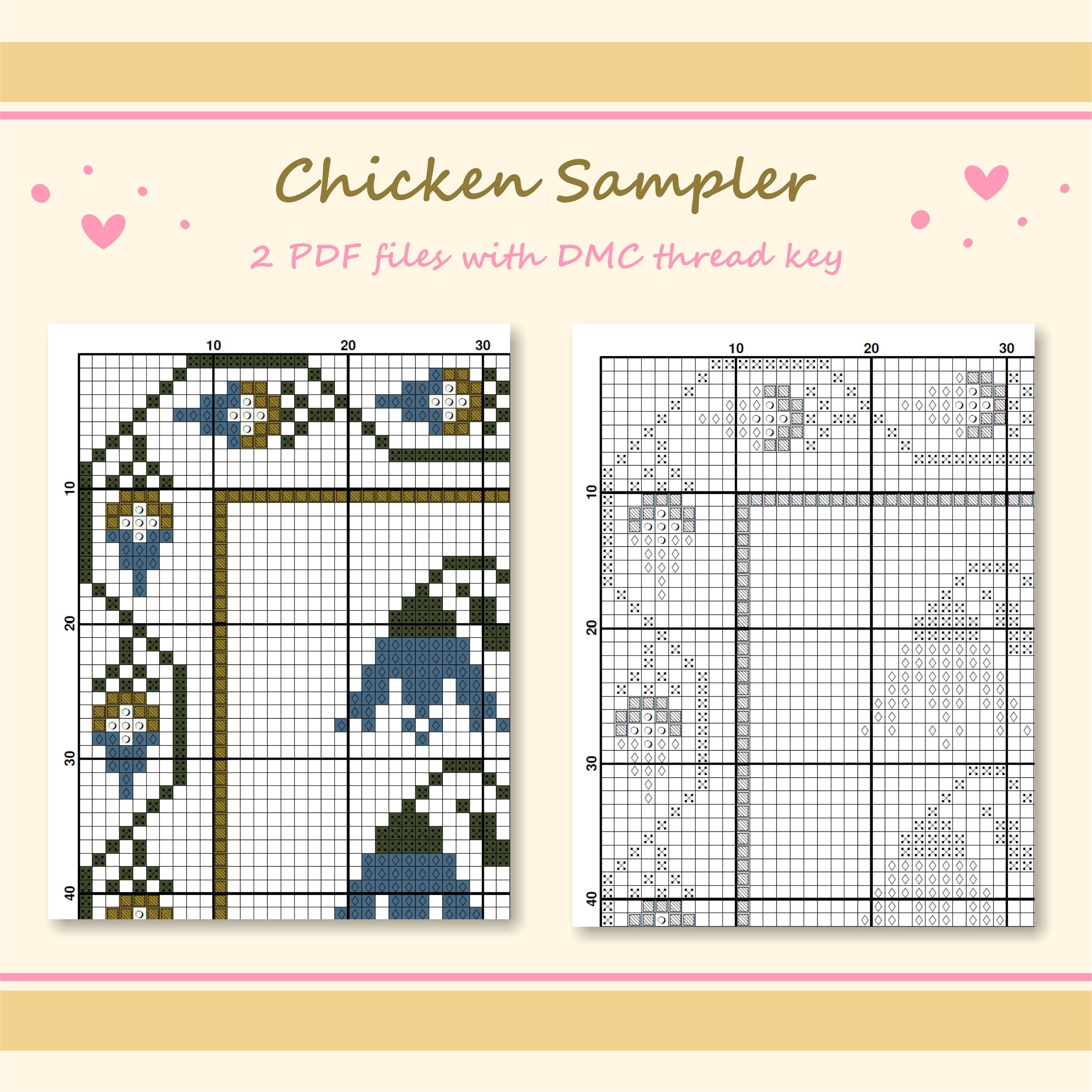 Chicken Sampler Cross Stitch Pattern: Primitive Farm Country Style (PDF ...