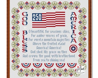 Patriotic Cross Stitch Pattern 250 Years : God Bless America, 4th July (PDF Pattern)