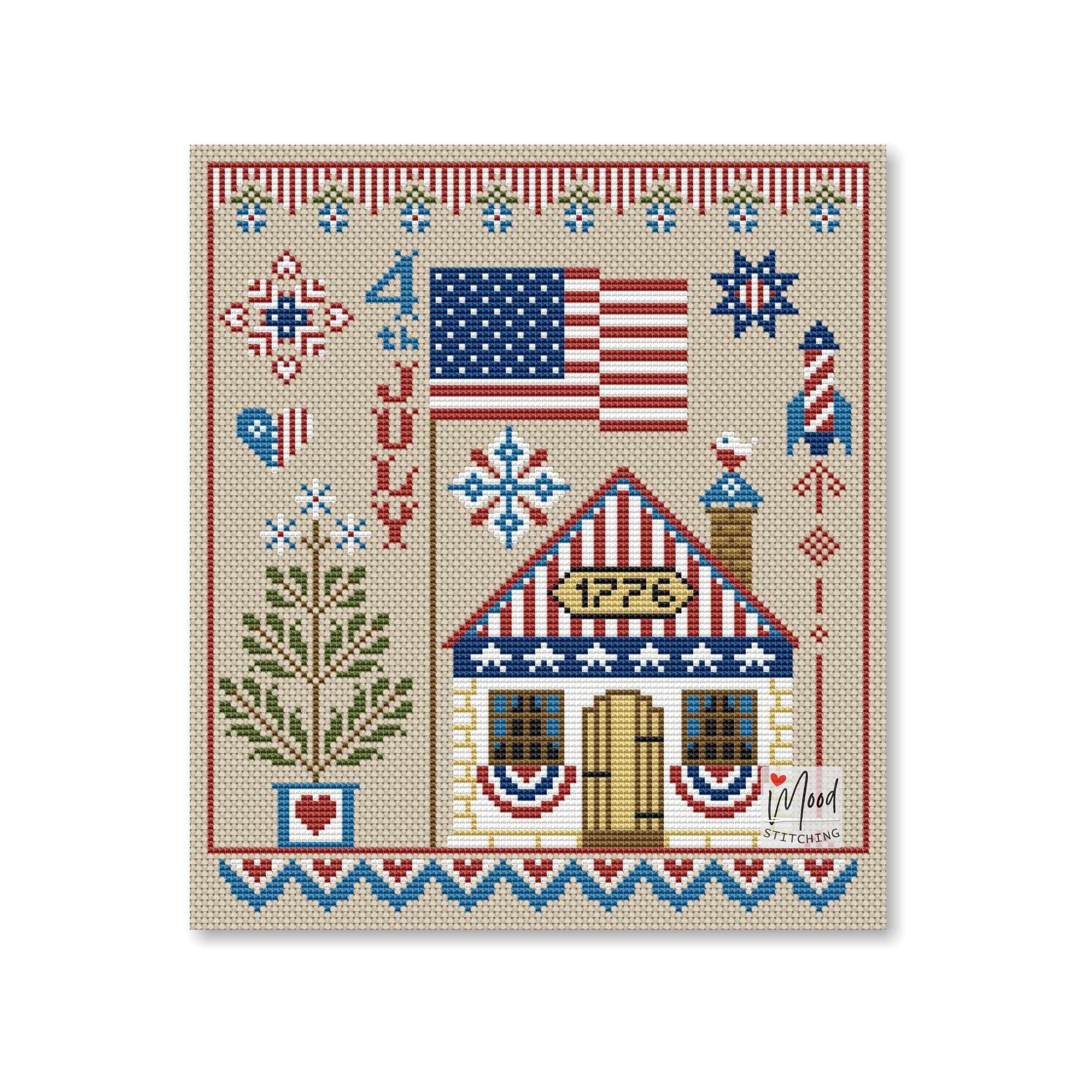 4513 Sampler 4th of July USA Holiday Cross Stitch Pattern: Patriotic Independence ...