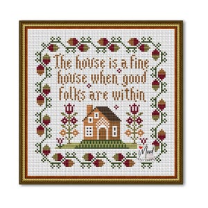 House Cross stitch primitive pattern, The fine House sampler pdf, Sweet little house, Easy cross stitch pattern