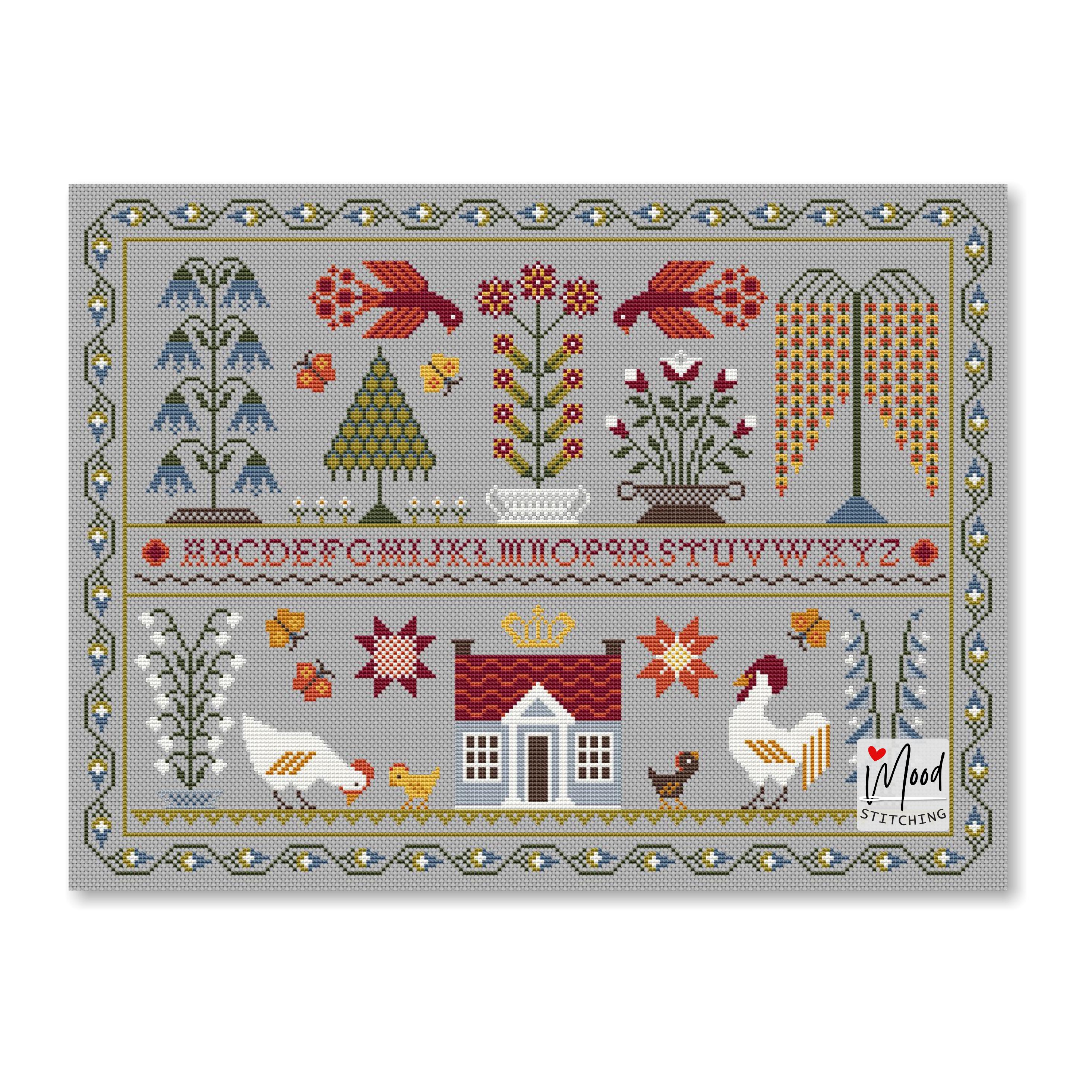 Chicken Sampler Cross Stitch Pattern: Primitive Farm Country Style (PDF ...