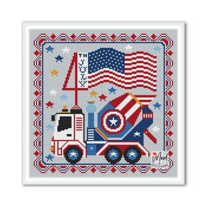 Patriotic Truck Cross stitch primitive pattern, Independence DayTruck, July 4th Sampler, USA Patriotic pattern pdf