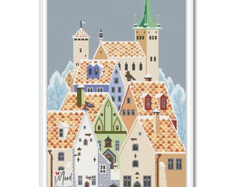Patrón de punto de cruz de una calle del casco antiguo de Tallin: Muestrario de casas (patrón PDF)