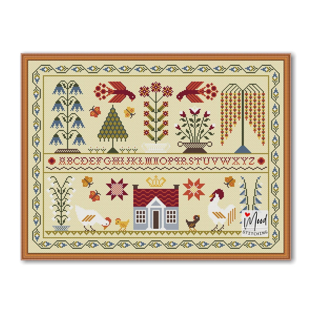 Chicken Sampler Cross Stitch Pattern: Primitive Farm Country Style (PDF ...