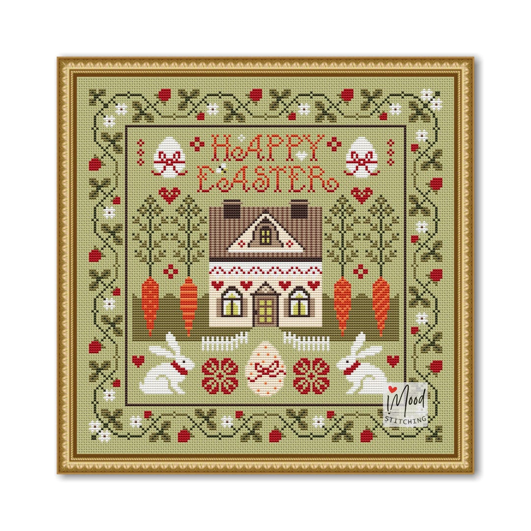 Happy Easter Cross Stitch Pattern: Rabbits and Carrots (PDF Pattern) - Etsy