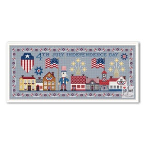 Independence Day Town Cross Stitch Pattern:  USA Liberty July 4th Patriotic Sampler (PDF Pattern)