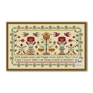Flower Sampler Cross Stitch: Primitive Folk Style Pattern (PDF Pattern)