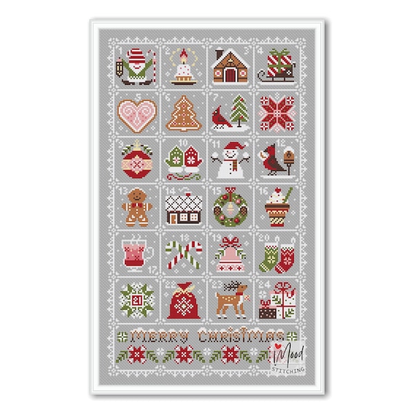 Merry Christmas Advent Calendar Cross Stitch Pattern (PDF Pattern)