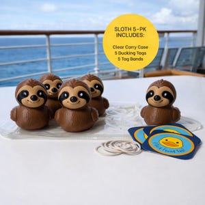 Sloth Duck Figurine Funny Animal Decoration 4x4er Dash Display Desk Accessory Cute Ducky Collectible Statue Unique Cruise Gift Ducking Game 5-pk w Bag & Tags