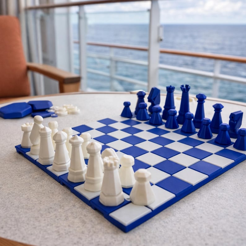 Travel Chess Set Tan Black Checkers Game Board Roll Up Portable Chess Vacation Entertainment Camping Activity Kit Compact Strategy Game Blue and White
