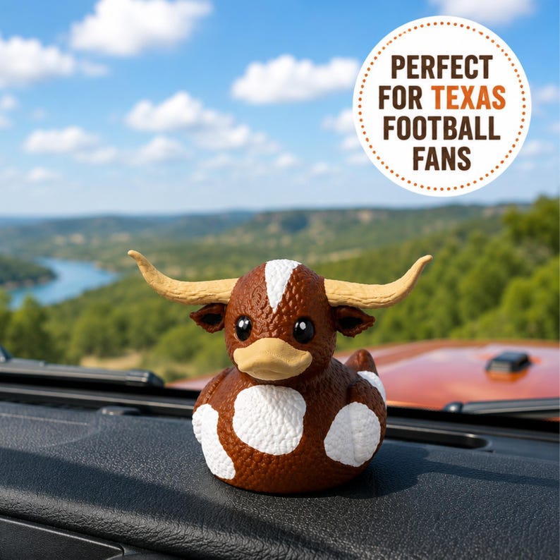 Football Fan Collectible Duck Dashboard Decoration Texas Longhorn Spirit Gift College Student Dorm Room Display Desk Accessory University Alumni Pride Memorabilia Present Game Day Shelf Decoration Office Workspace Accent Austin Mascot