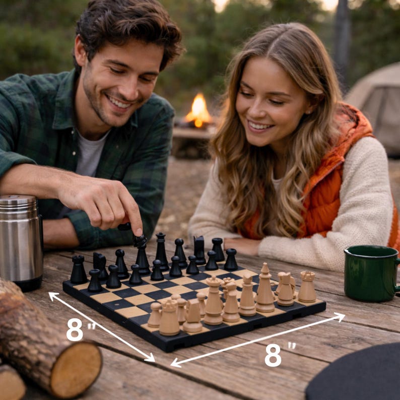 Travel Chess Set Tan Black Checkers Game Board Roll Up Portable Chess Vacation Entertainment Camping Activity Kit Compact Strategy Game image 3