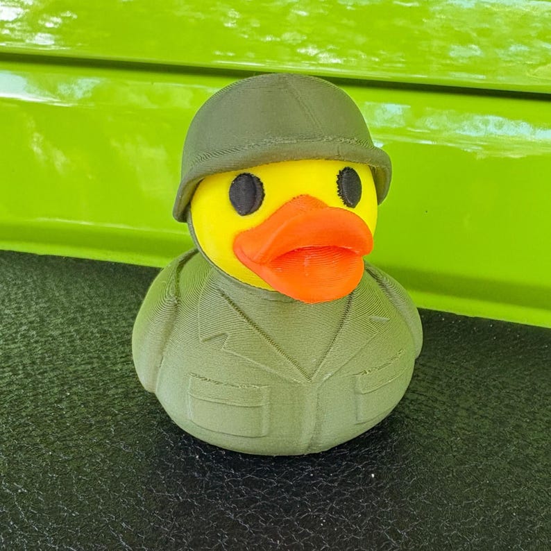 Jeep Accessory Military Duck Dashboard Decoration Rubber Toy Car Display Combat Duck Design Green Helmet Uniform Vehicle Buddy Collectible Figure Patriot Gift Idea Present Special Occasion Keepsake Military Appreciation Token Army Themed