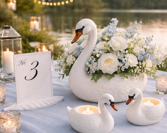 Wedding Table Set Swan Collection Romantic Six Piece Complete Package Feather Holder Number Display Swan Tea Light Bridal Shower Decoration