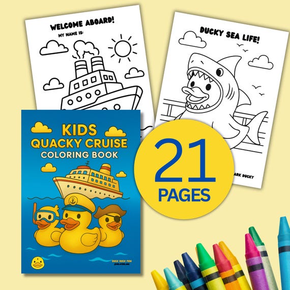 Cruise Coloring Book Kids Cruise Entertainment Activity Printable Duck Hide Seek Family Fun Vacation Memory Keepsake Gift Travel Art Project