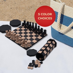 Travel Chess Set Tan Black Checkers Game Board Roll Up Portable Chess Vacation Entertainment Camping Activity Kit Compact Strategy Game
