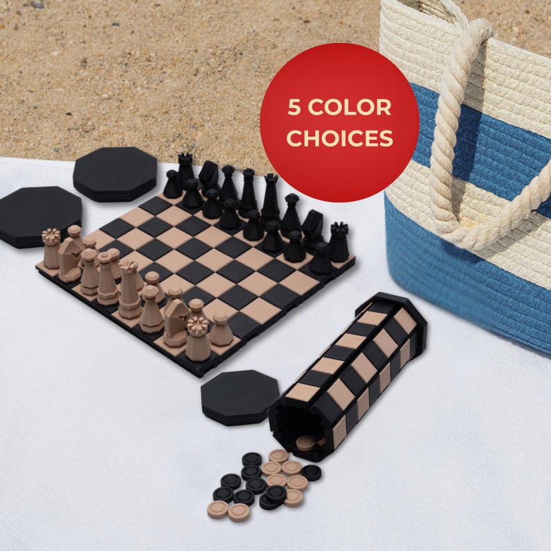 Travel Chess Set Tan Black Checkers Game Board Roll Up Portable Chess Vacation Entertainment Camping Activity Kit Compact Strategy Game Black and Tan