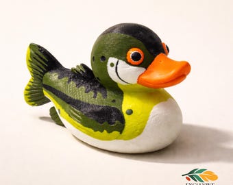 Bass Duck Fishing Duck Fisherman Gift Angler Collectible Funny Fishing Decor Boat Dashboard Duck Lake House Cabin Decor Largemouth Bass