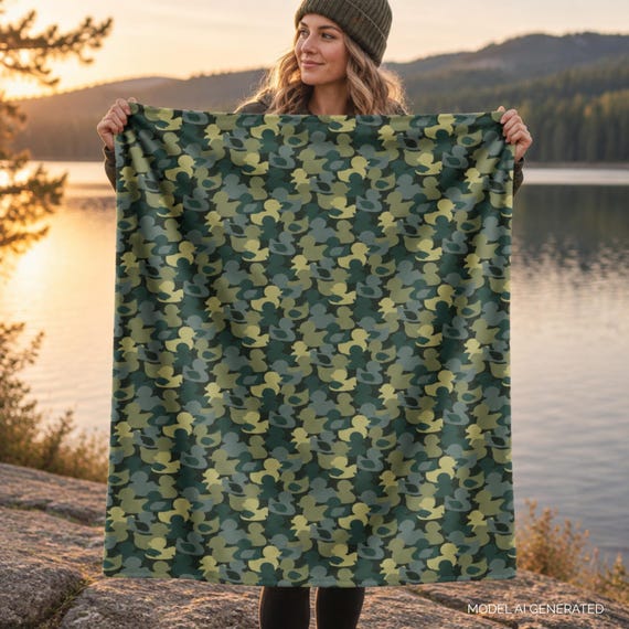 Duck Camo Blanket Soft Fleece Throw Cozy Camping Gear Outdoor Adventure Travel Essential Road Trip Comfort Item Hunting Cabin Waterfowl
