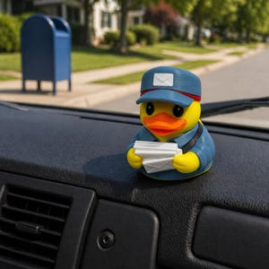 Regalo para el repartidor de correos, compañero de escritorio del cartero, accesorio para el salpicadero del coche, pato, regalo para el cartero, figura divertida del cartero imagen 11