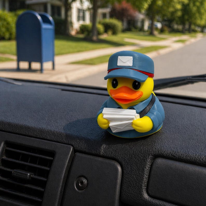 Regalo para el repartidor de correos, compañero de escritorio del cartero, accesorio para el salpicadero del coche, pato, regalo para el cartero, figura divertida del cartero imagen 11