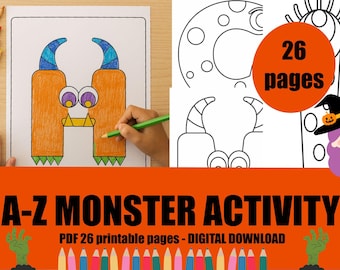 Monster A-Z Halloween Activity: 26 Printable Learning Pages (Digital Download