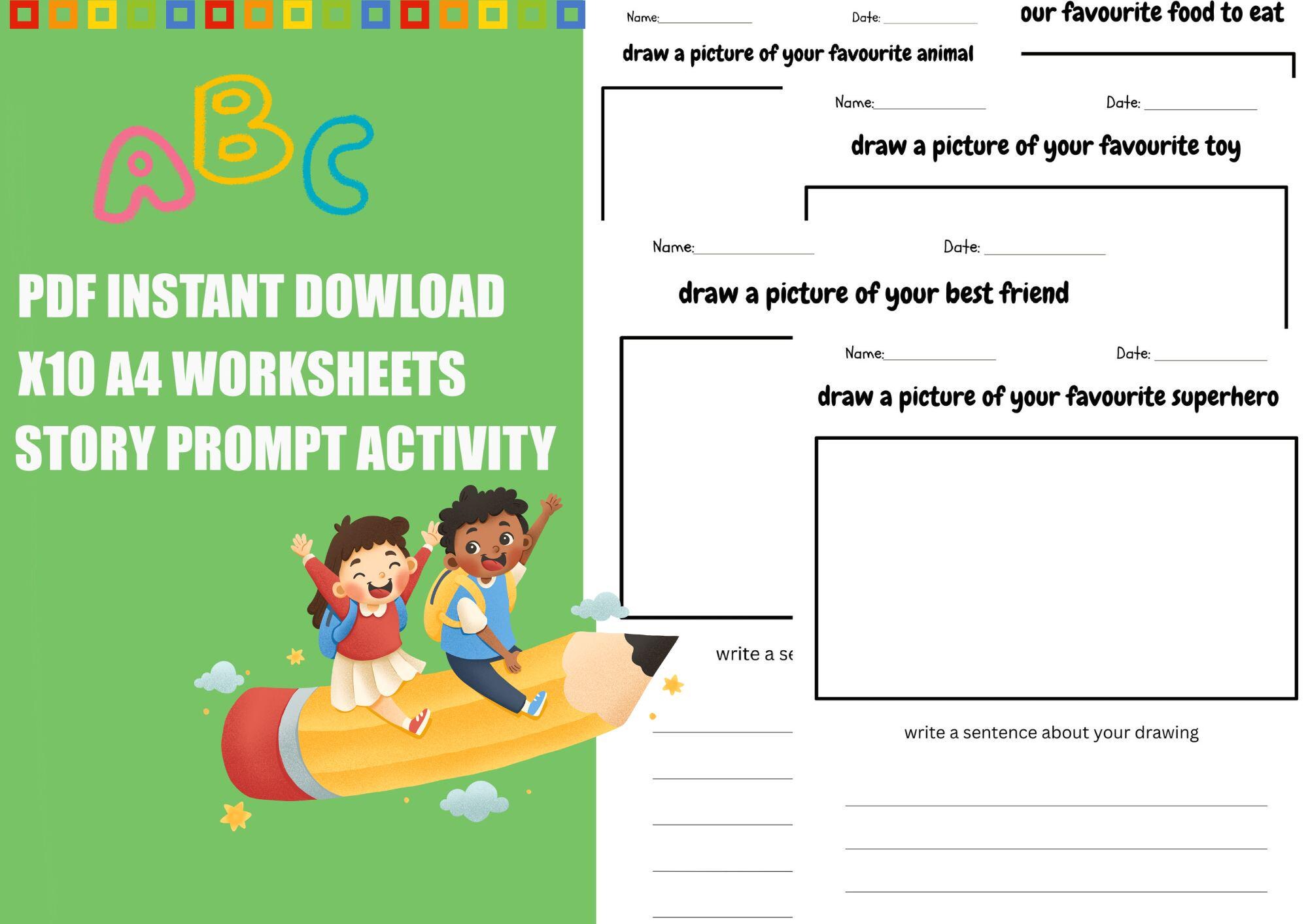 Story Prompt Worksheets: Fun Kids Writing Activity (digital Download A4 ...