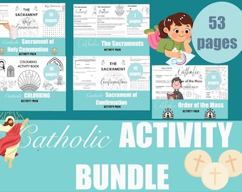 Catholic Activities Bundle for Kids | 53 Printable Pages | Sacraments | Holy Communion | Confirmation | Order of Mass