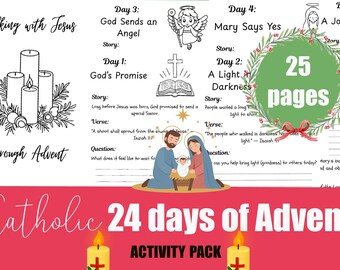 Kids Advent Activity Worksheet – “Walk With Jesus Through Advent” | 25-Page Printable Digital Download