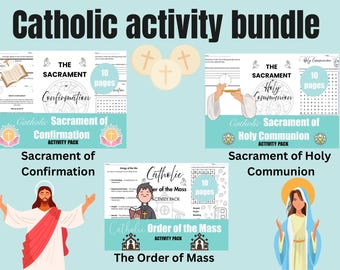 Catholic Activity Bundle for Kids | Confirmation, Holy Communion & Order of Mass Worksheets | Faith Formation, Religious Ed Printables