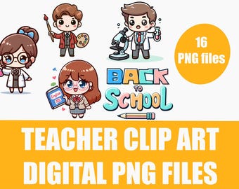 Teacher Clip Art Bundle | 16 PNG Files | Teacher Illustrations for Worksheets, Posters, Vinyl & More