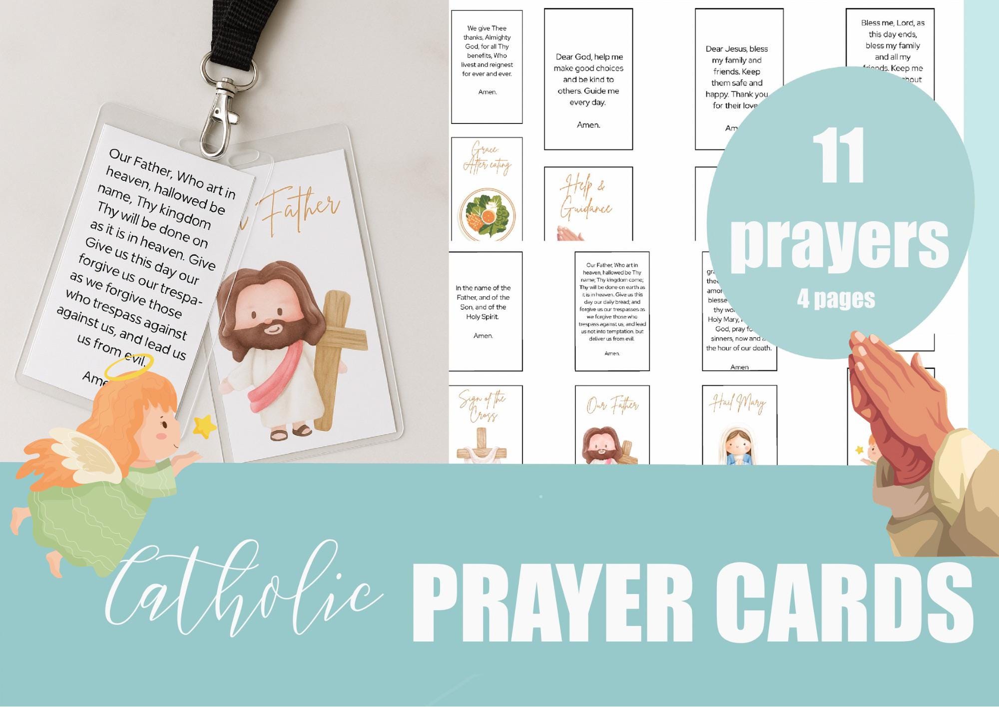 Catholic Prayer Cards: 11 Printable Prayers for Kids (digital Download ...