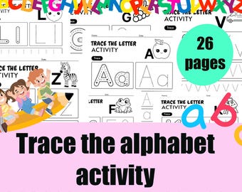 x26 A4 Alphabet trace worksheets, fun packed learning activity for the classroom and at home.