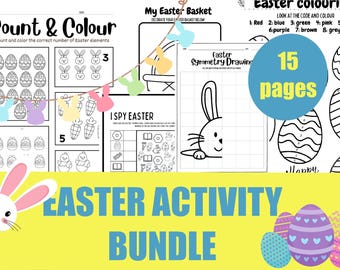 Easter Activity Bundle: Coloring, Counting, Word Search (PDF Download A4 Size)