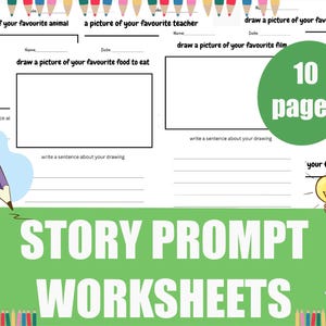 Peut inclure: Un ensemble de 10 feuilles de travail imprimables pour les enfants afin qu'ils dessinent et écrivent sur leurs choses préférées. Chaque page présente une consigne différente, comme dessiner un animal, un aliment ou un endroit préféré à visiter. Les feuilles de travail sont conçues pour aider les enfants à développer leur créativité et leurs compétences en écriture.