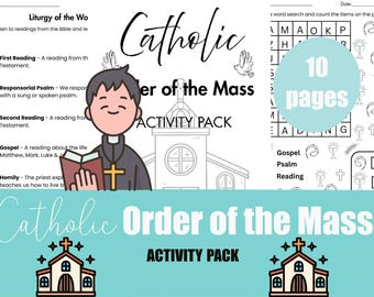 Learn the Order of the Mass, Catholic Mass Worksheets for Children.