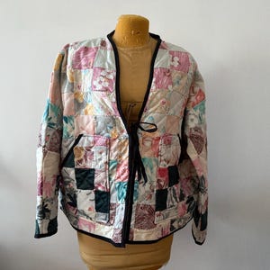 Handmade Tie-front Patchwork Quilted Jacket with Pockets - One-of-a-Kind