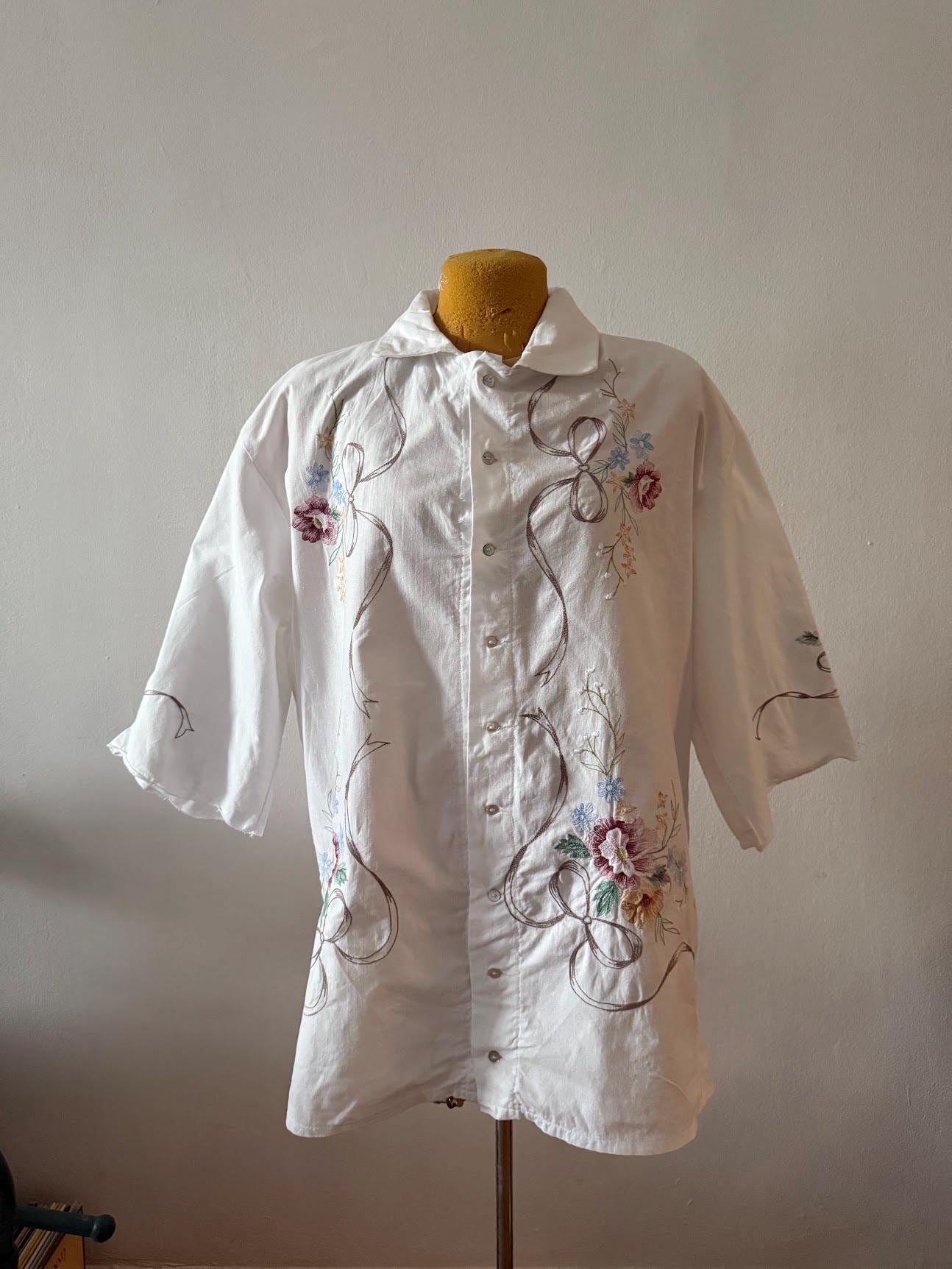 Vintage Embroidered Tablecloth Shirt - Etsy