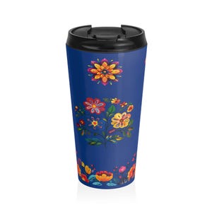 Mexican Vibrant Floral Travel Mug, Stainless Steel Insulated Coffee Cup, Perfect Gift for Nature Lovers, Travel Enthusiasts, and Gardeners