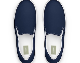 Solid Dark Navy Blue Canvas Shoes Mens, Casual Slip-on Shoes 