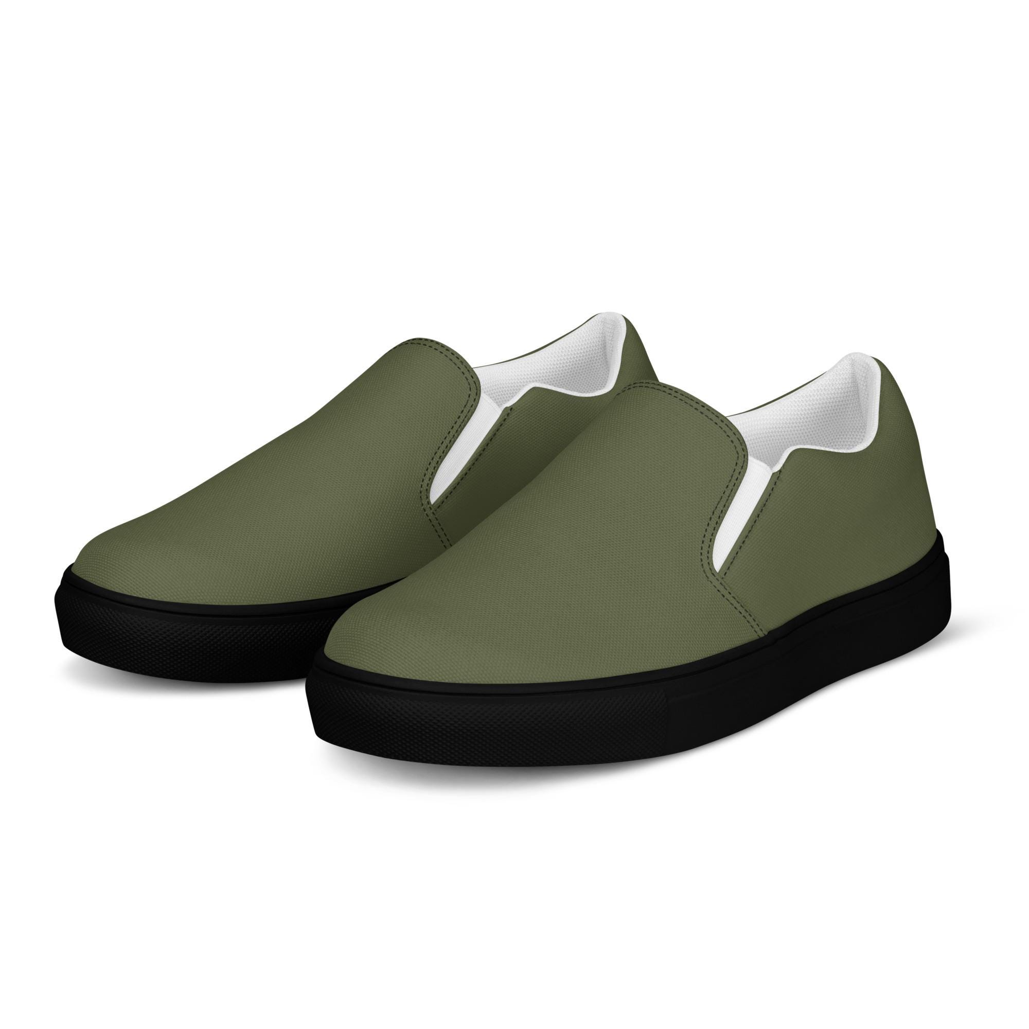 Olive Green Canvas Slip-on Shoes: Men display picture 2