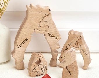 Personalized Wooden Bear Family Puzzle, Family Name Puzzle, Mother&#39;s Day Gifts, Custom Single Parent Families Bear Puzzle, Baby Puzzle Gifts
