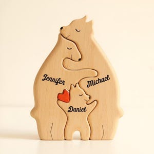 Rompecabezas de familia de osos de madera grabado personalizado, figuras de animales personalizadas para 2 a 6 personas en caja de regalo, ideal para aniversarios y decoración del hogar.