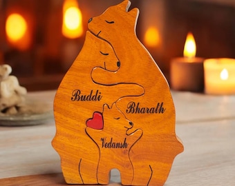 Hugging Bear Family - Personalized Wooden Bear Family Puzzle, Mother&#39;s Day Gift Father&#39;s Day Gift, Animal Family Puzzle Decor