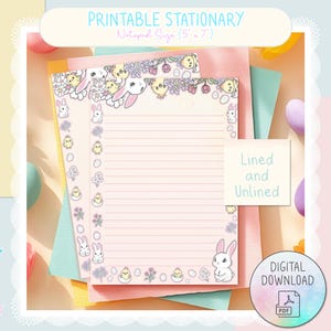 5x7 Printable Easter Stationery | Pastel Writing Paper | Bunny Chick Egg Design | Lined & Unlined | NeonPastels Instant Download