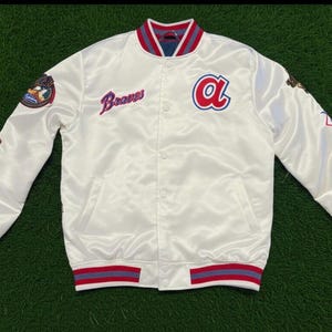 Atlanta Braves Varsity Jacket White Satin Jacket Letterman Jacket Varsity Jacket Mens Custom Varsity Jackets Team Varsity Jackets