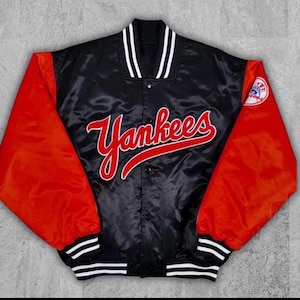 Satin Varsity Jacket MLB league New York Yankees Letterman black and Red Style Jacket Custom Varsity Jacket Team Varsity Baseball Jacket