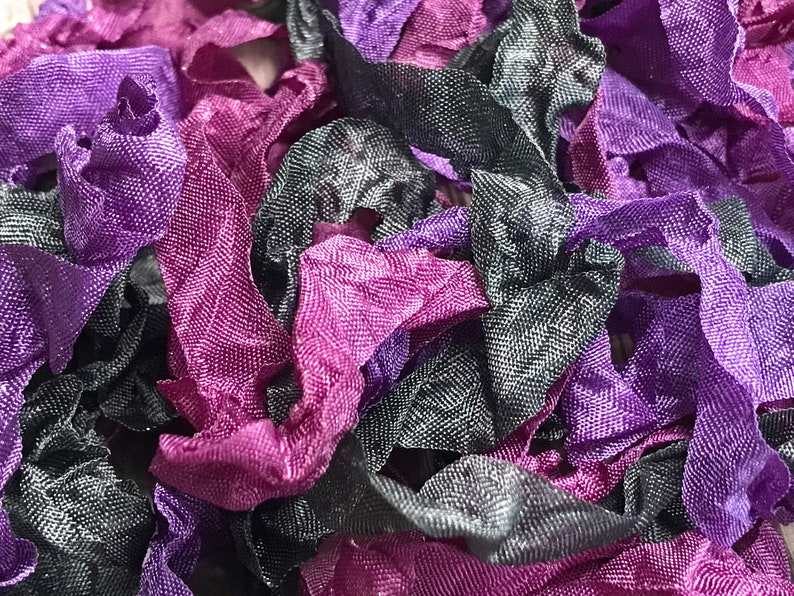 WITCHCRAFT crinkled seam binding, hand-dyed shades of purple and black, rayon seam binding image 2