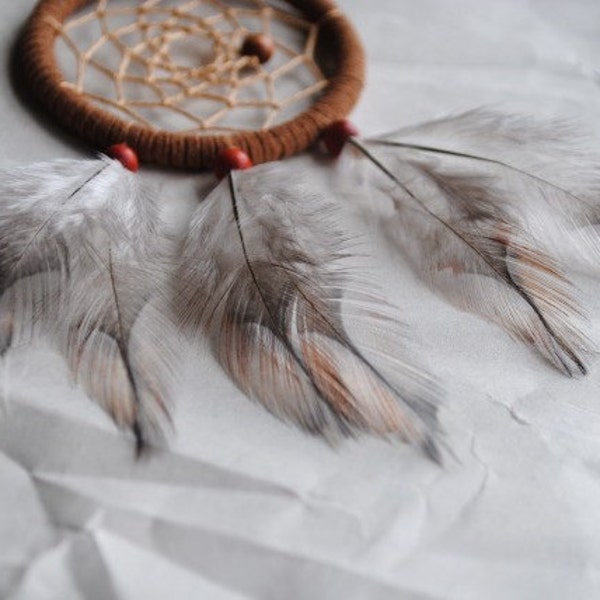 Cinnamon Brown Dreamcatcher Necklace With Soft Feathers