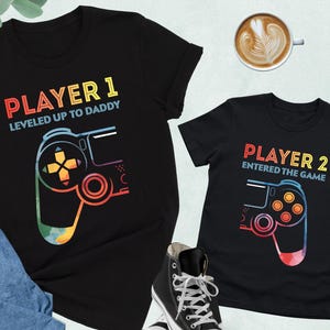 Custom Video Game Dad and Son Shirt, Matching Fathers Day Gamer Tshirts, Leveled Up To Daddy, Player 2 Has Entered The Game, Gaming Dad Baby